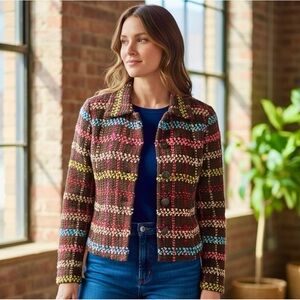 Liz Claiborne Wool-Blend Blazer Jacket Snap-Front Striped, Size M